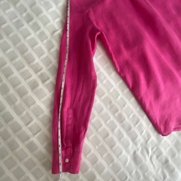 100% Linen Oversized Button Down Shirt Fuchsia - Picture 7 of 11